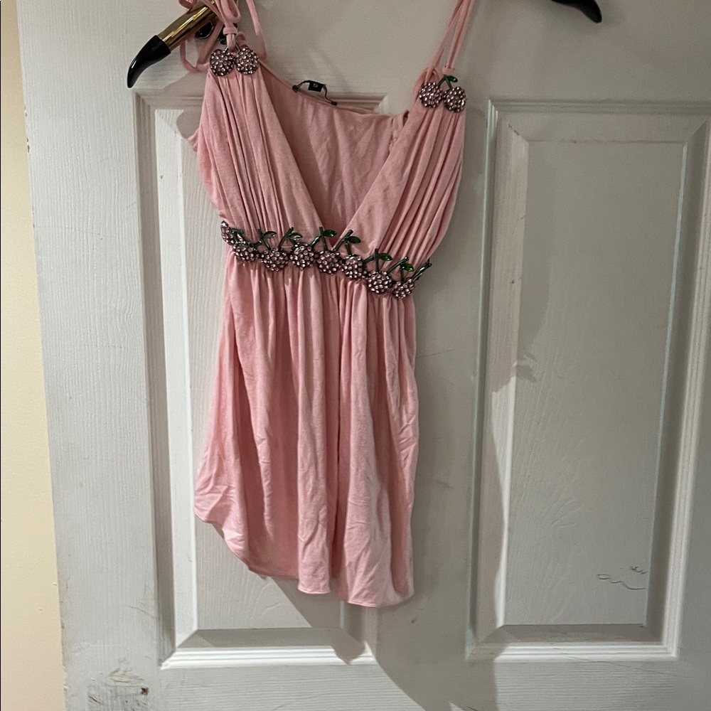 Pink Sleeveless Dress with Floral Accents